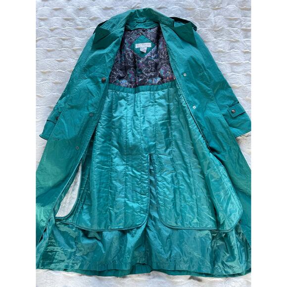 🔥Vintage 80s Maggie Lawrence Double Breasted Long Rain Trench Coat Quilt Line - Picture 8 of 16